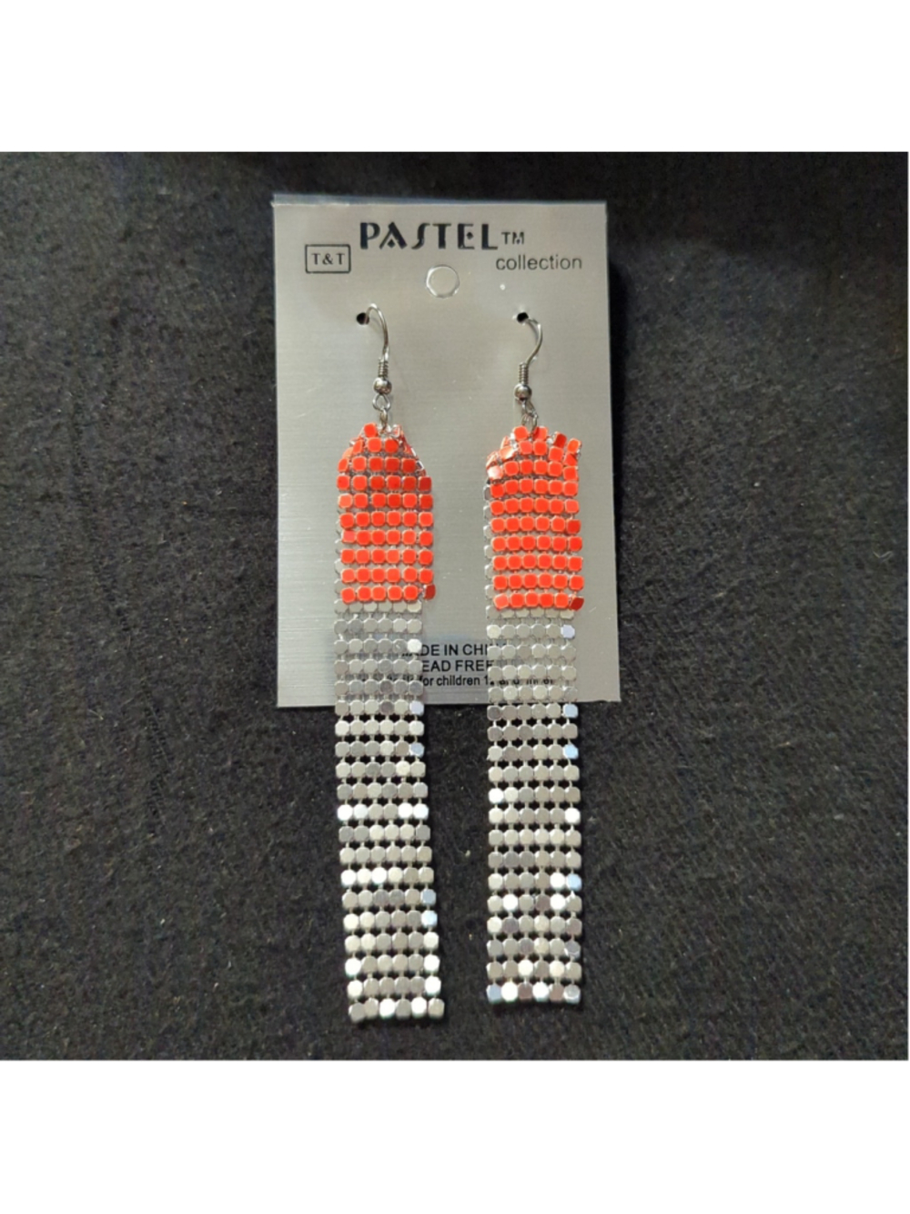 Pastel Collection Silver Tone and Orange Mesh Dangle Statement Earrings